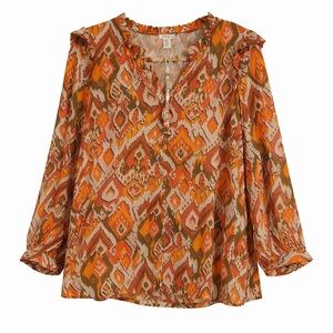 SPENSE | Vintage Inspired Faux Satin Patterned Blouse